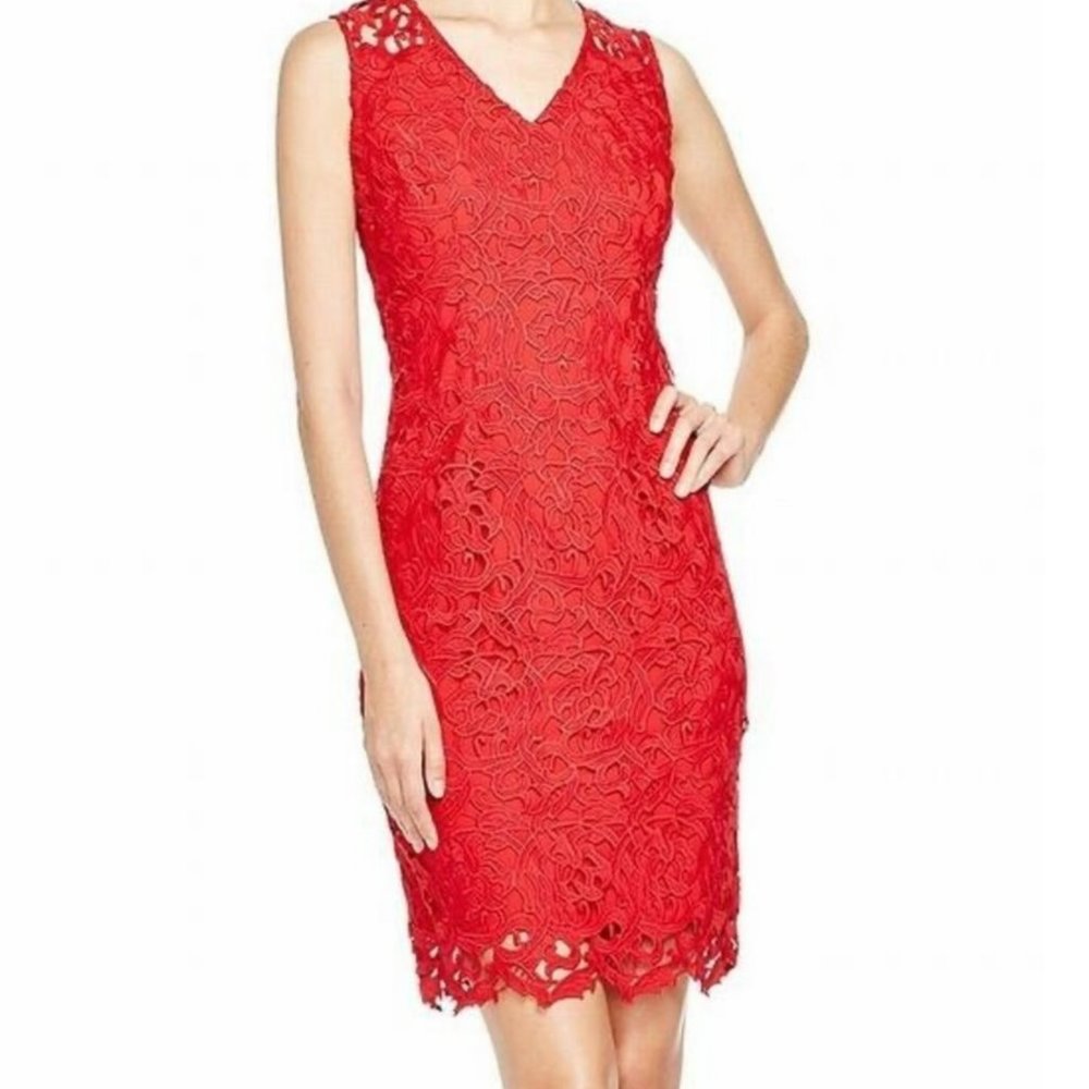 T Tahari Red Eyelit Lace Dress Sz 6